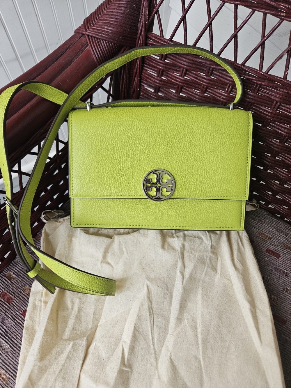 Tory Burch Miller Flap Green Leather Shoulder Bag - Picture 3 of 11